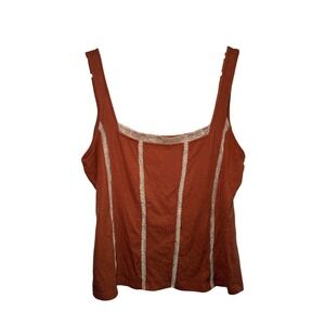 IDYLLWIND Miranda Lambert Rust Ribbed Lace Trim Tank Top Womens Large Y2K